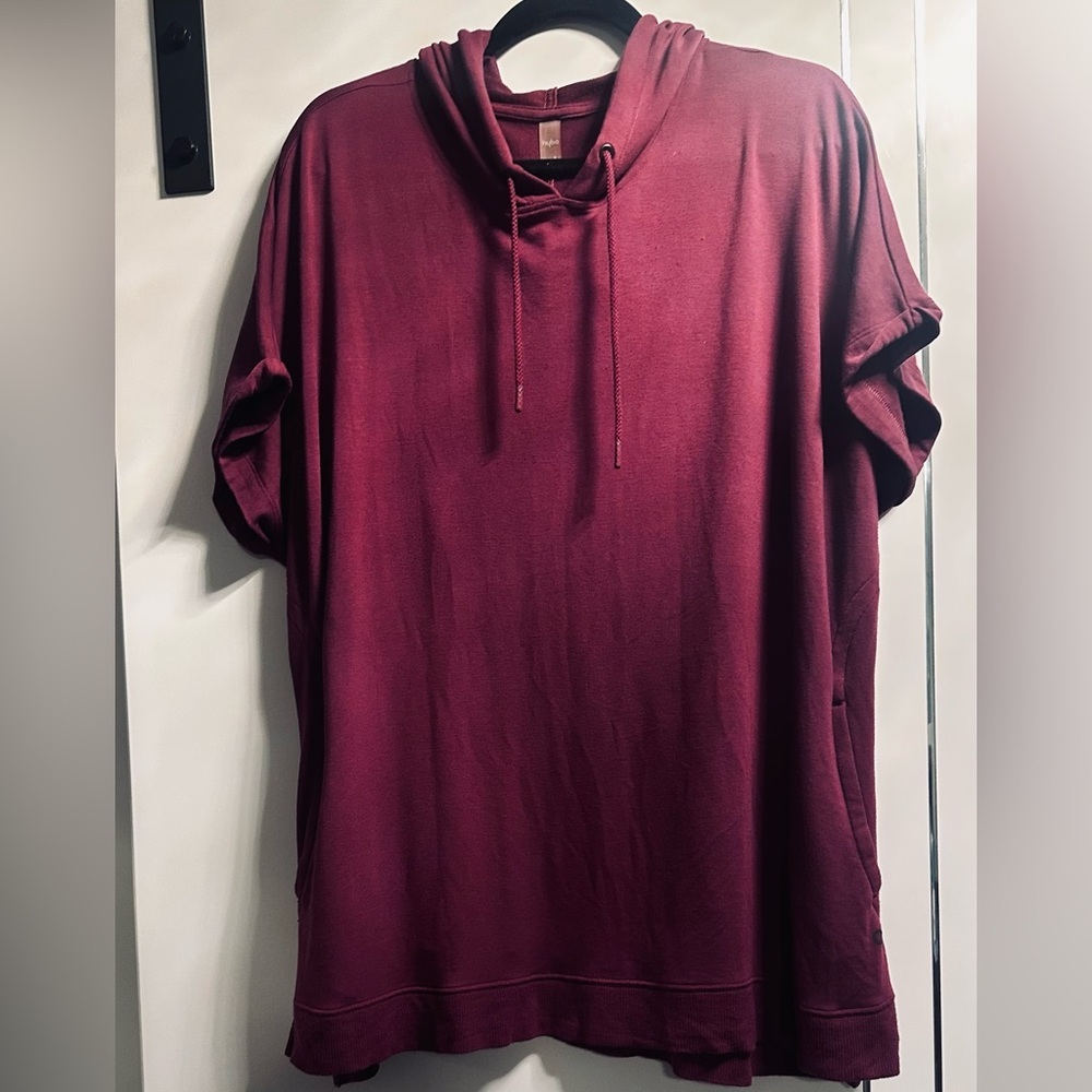 Hyba XXL Burgundy Pullover Hooded Cap Sleeve Top - Picture 2 of 11